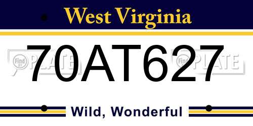 70AT627 West Virginia License Plate