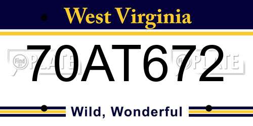 70AT672 West Virginia License Plate