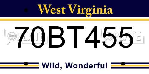 70BT455 West Virginia License Plate