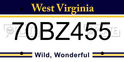 70BZ455 West Virginia License Plate