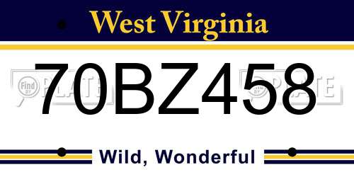 70BZ458 West Virginia License Plate