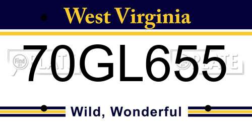 70GL655 West Virginia License Plate