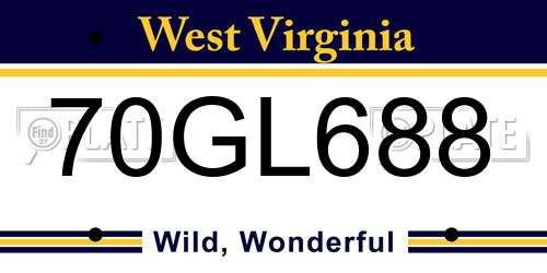 70GL688 West Virginia License Plate