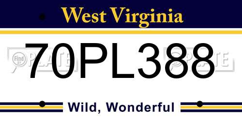 70PL388 West Virginia License Plate