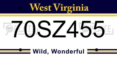 70SZ455 West Virginia License Plate
