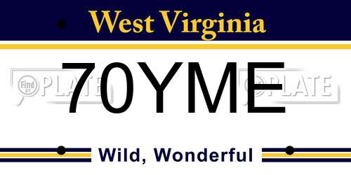 70YME West Virginia License Plate