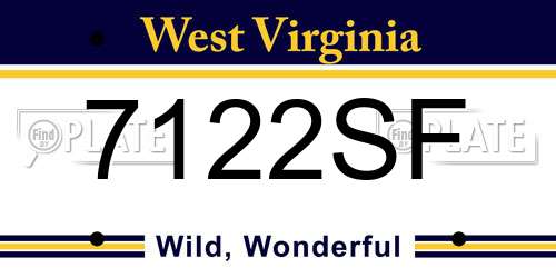 7122SF West Virginia License Plate