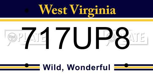 717UP8 West Virginia License Plate