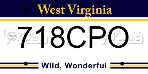 718CPO West Virginia License Plate