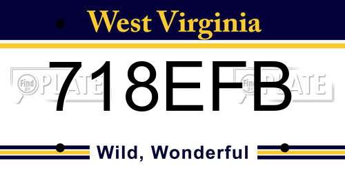 718EFB West Virginia License Plate
