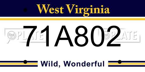 71A802 West Virginia License Plate