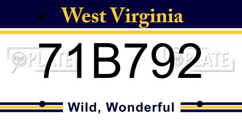 71B792 West Virginia License Plate