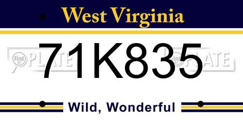 71K835 West Virginia License Plate