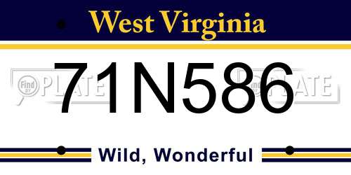 71N586 West Virginia License Plate