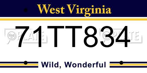 71TT834 West Virginia License Plate