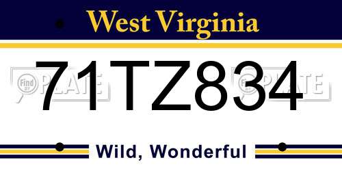 71TZ834 West Virginia License Plate