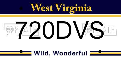 720DVS West Virginia License Plate