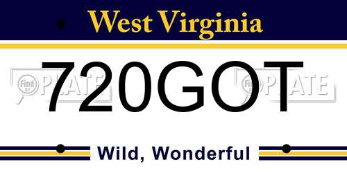 720GOT West Virginia License Plate