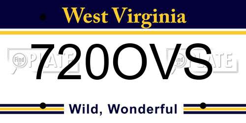 720OVS West Virginia License Plate