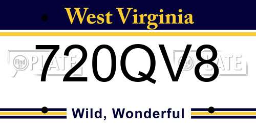 720QV8 West Virginia License Plate