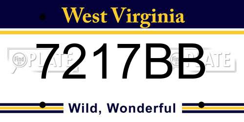 7217BB West Virginia License Plate