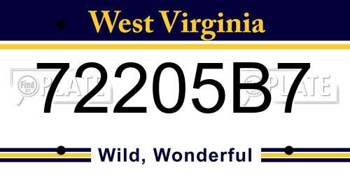 72205B7 West Virginia License Plate