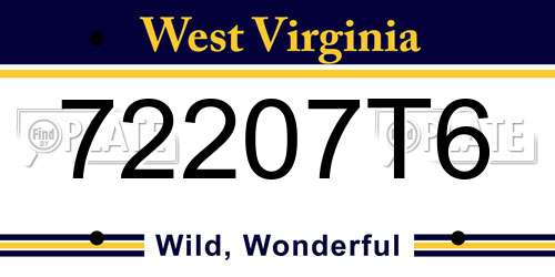 72207T6 West Virginia License Plate