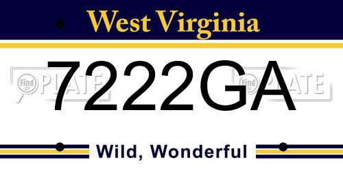 7222GA West Virginia License Plate