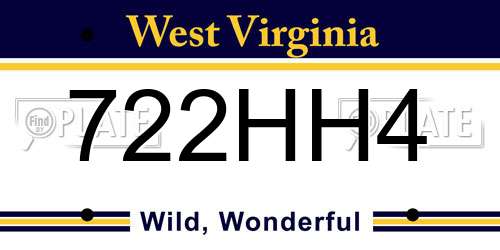 722HH4 West Virginia License Plate