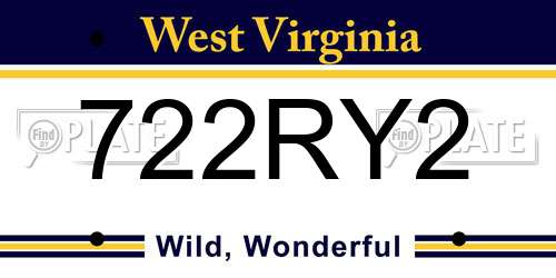 722RY2 West Virginia License Plate