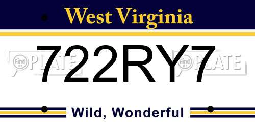 722RY7 West Virginia License Plate