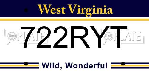 722RYT West Virginia License Plate
