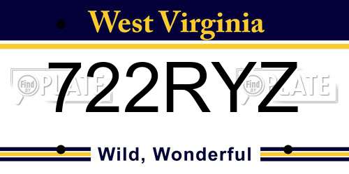 722RYZ West Virginia License Plate