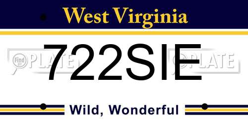 722SIE West Virginia License Plate