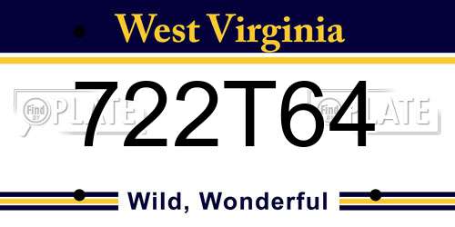 722T64 West Virginia License Plate