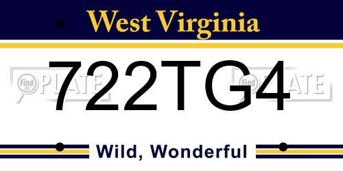 722TG4 West Virginia License Plate