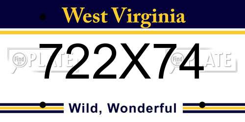 722X74 West Virginia License Plate