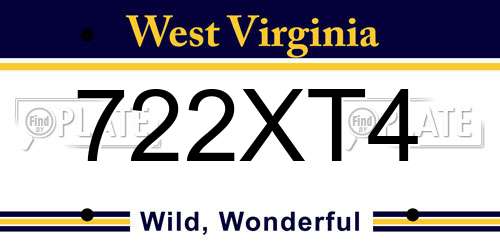 722XT4 West Virginia License Plate