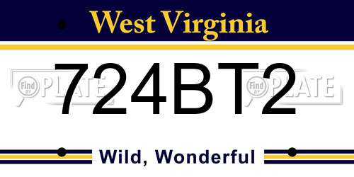 724BT2 West Virginia License Plate