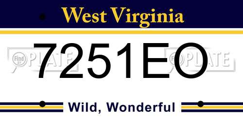 7251EO West Virginia License Plate