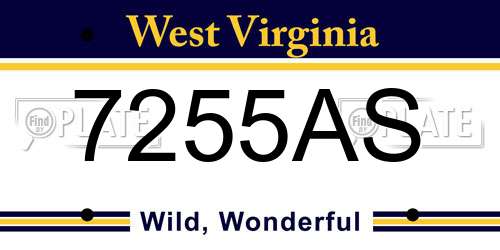 7255AS West Virginia License Plate