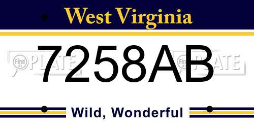 7258AB West Virginia License Plate