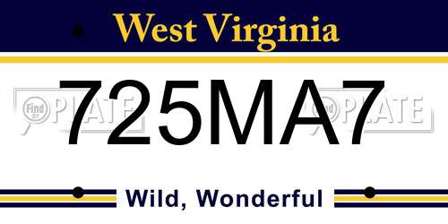 725MA7 West Virginia License Plate