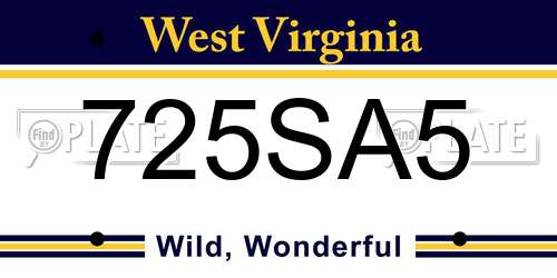 725SA5 West Virginia License Plate