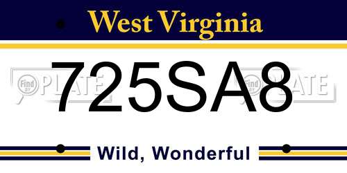 725SA8 West Virginia License Plate