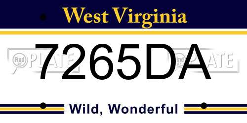 7265DA West Virginia License Plate