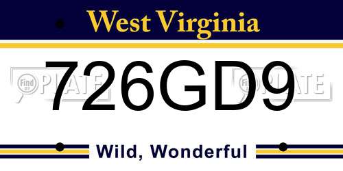 726GD9 West Virginia License Plate