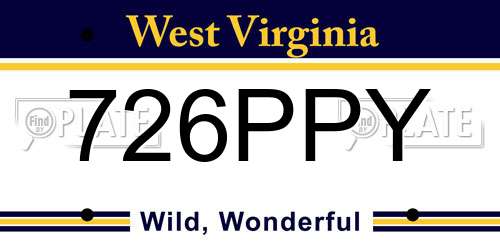 726PPY West Virginia License Plate