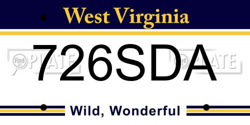 726SDA West Virginia License Plate