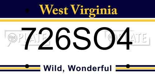 726SO4 West Virginia License Plate